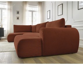 Разтегателен ъглов диван от рипсено кадифе в тухлен цвят (десен ъгъл/"U" форма) Lucien – Bobochic Paris