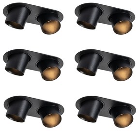 Комплект от 6 вградени спота черни GU10 50mm 2-светлини - Installa