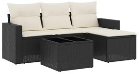 3251213 vidaXL Градински комплект с възглавници, 5 части, черен полиратан