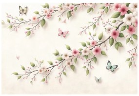 Фототапет – Нежни розови цветя и пеперуди