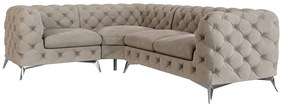 Сиво-бежов кадифен ъглов диван (ляв ъгъл/L форма) Chelsea – Ropez
