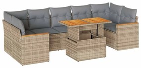 3327461 vidaXL Градински диван с възглавници, 8 части, бежов полиратан, акация