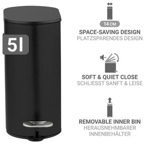 Матово черно стоманено кошче за боклук с педал 5 l Collungo – Wenko
