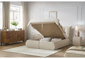 Бежово тапицирано двойно легло с място за съхранение с решетка 180x200 cm Clothilde - Bobochic Paris