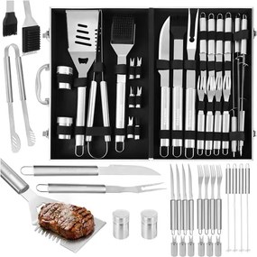 Комплект за барбекю в калъф 26 бр. - инструменти за барбекю от неръждаема стомана