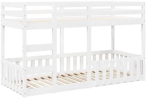 3308590 vidaXL Двуетажно легло, бяло, 90x200 см, борово дърво масив