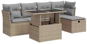 3327769 vidaXL Градински диван с възглавници, 6 части, бежов полиратан