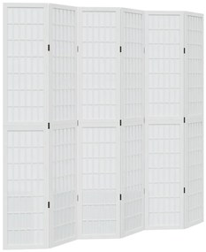 358796 vidaXL Разделител за стая, 6 панела, бял, дърво пауловния масив