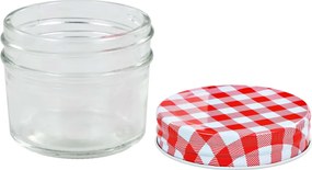 Стъклени буркани за сладко с бяло-червени капачки 24 бр 110 мл Lee
