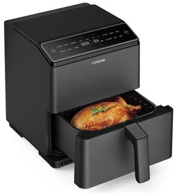 Фритюрник с горещ въздух Cosori Dual Blaze CAF-P681S, 1700 W, 6.4 л, 12 програми, 360 ThermoIQ, Двойни нагреватели, Черен