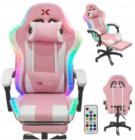 Xgaming LED геймърски стол с поставка за крака - розов