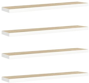 326587 vidaXL Окачени стенни рафтове, 4 бр, дъб и бял, 120x23,5x3,8 см, МДФ