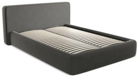 Тъмносиво двойно тапицирано легло с място за съхранение и включена подматрачна рамка 140x200 cm Kiana – Makamii
