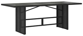 365304 vidaXL Градинска маса със стъклен плот черен 190x80x74 см полиратан
