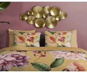 Двойно удължено спално бельо от памучен сатен в цвят жълта охра 240x220 cm Fiori – Descanso