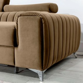 Светлокафяв кадифен разтегателен ъглов диван с място за съхранение (ляв ъгъл) Grayson – ELTAP