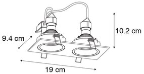 Квадратен вграден прожектор черен регулируем 2-светлина - Chuck