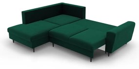 Зелен кадифен разтегателен ъглов диван с място за съхранение (ляв ъгъл/L форма) Kyoto – Cosmopolitan Design