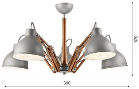 Сива висяща лампа за 5 крушки Marcello Marcelona - LAMKUR
