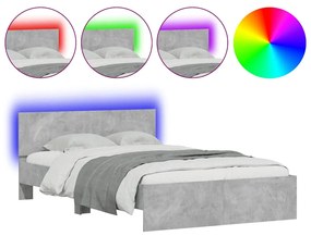 3207626 vidaXL Рамка за легло с табла и LED, бетонно сива, 140x190 см