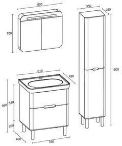 Комплект за баня, горен шкаф, долен шкаф и колона 6010