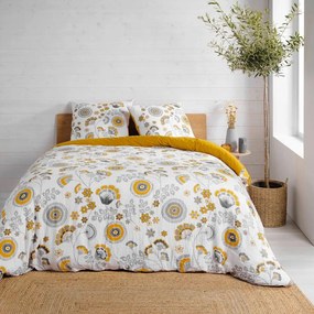 Удължено муселиново двойно спално бельо в цвят жълта охра и бяло 260x240 cm Garance – douceur d'intérieur