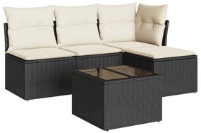 3217506 vidaXL Градински комплект с възглавници, 5 части, черен полиратан