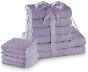 Памучни хавлии и кърпи за баня в комплект 10 бр. от тери в цвят лавандула Amari – Restilo