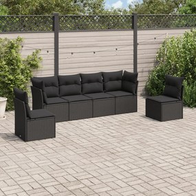 3249204 vidaXL Градински диван с възглавници, 6 части, черен, полиратан