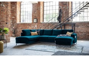 Кадифен разтегателен ъглов диван петролен (ляв ъгъл) Lofty Lilly – Miuform