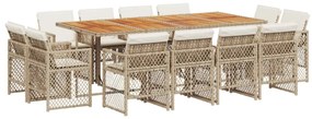 3210868 vidaXL Градински комплект с възглавници, 13 части, бежов полиратан