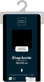 Черен еластичен памучен чаршаф 90x190 cm Lina – douceur d'intérieur