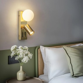 Модерна месингова стенна лампа с 2 светлини, регулируема с USB-C порт - Lesly