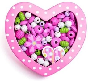 Woody - Дървени мъниста за нанизване - Малко розово сърце