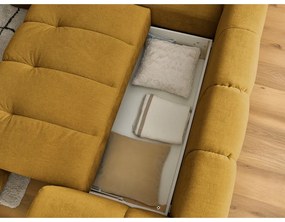 Сгъваем/с място за съхранение ъглов диван в цвят горчица (ляв ъгъл/L форма) Fuji – Bobochic Paris