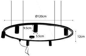 Модерна висяща релсова система за осветление с 6 черни прожектора 1-фазов GU10 50mm - Iconic Ruby Honey