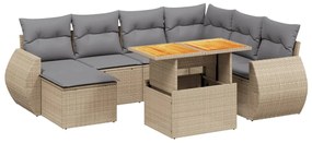3272312 vidaXL Градински диван с възглавници, 8 части, бежов полиратан