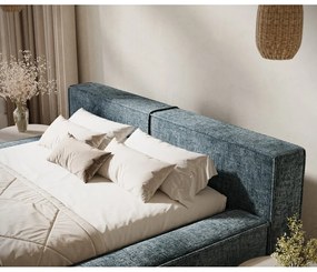 Сиво-синьо двойно легло 140x200 cm тапицирано с място за съхранение с включена подматрачна рамка Voliera – Maison de Rêve