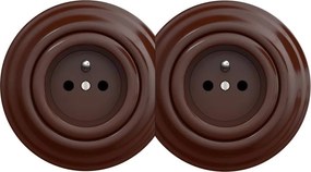 Kliklap - Двойна ретро домашна контактна розетка с рамка 230V кафява