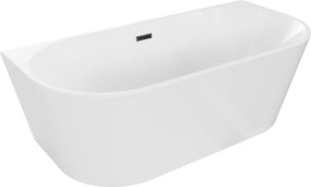 Mexen Oval свободностояща вана край стена 180 x 80 см, бяла, преливане черно