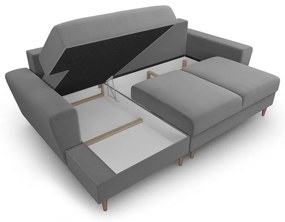 Светлосив кадифен разтегателен ъглов диван с място за съхранение (ляв ъгъл) Kyoto – Cosmopolitan Design