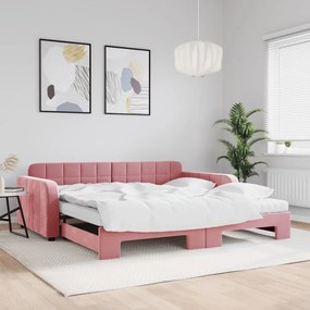 3196963 vidaXL Канапе с изтеглящо легло и матраци розово 100x200 см кадифе