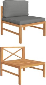 316112 vidaXL Среден диван с тъмносиви възглавници, тиково дърво масив