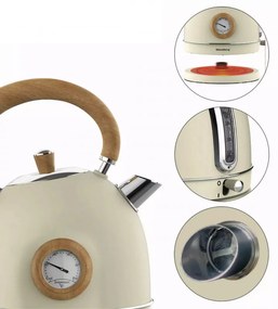 Електрическа кана с термометър Klausberg KB 7906, 2200W, 1.8 л, Индикатор за нивото на водата, Защита от прегряване, Крема