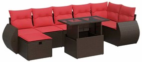 3327914 vidaXL Градински диван с възглавници, 8 части, черен полиратан, акация
