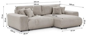Светлосив разтегателен ъглов диван от рипсено кадифе с място за съхранение (десен ъгъл) Sarina – Ropez