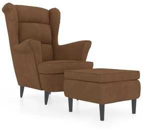 Фотьойл Wingback с табуретка, кафява, кадифе