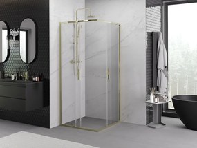 Mexen Exo-S Duo квадратна плъзгаща се душ кабина 100 x 100 см, прозрачна, златна