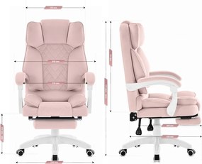 Офисен масажен стол HC-1031 с подложка за крака и максимална товароносимост 136 кг – розов