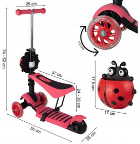 Детски триколесен скутер за балансиране с LED колела - божа кравичка